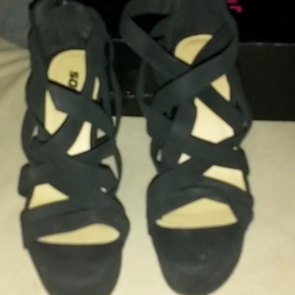 Size 7 Black Velvet Ankle Strap/Zip Back Wedges